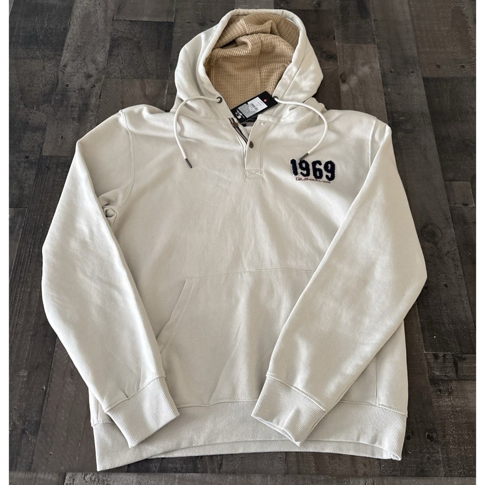 Quiksilver Mens 1969 Graphic Logo Fleece Pullover Hoodie Pocket Size M Tan New